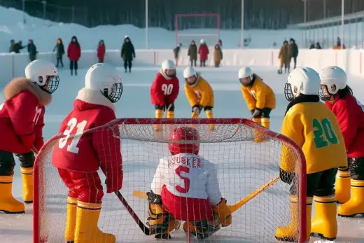Hockey sobre hielo con botas de goma en Hokkaido (Foto: IA)