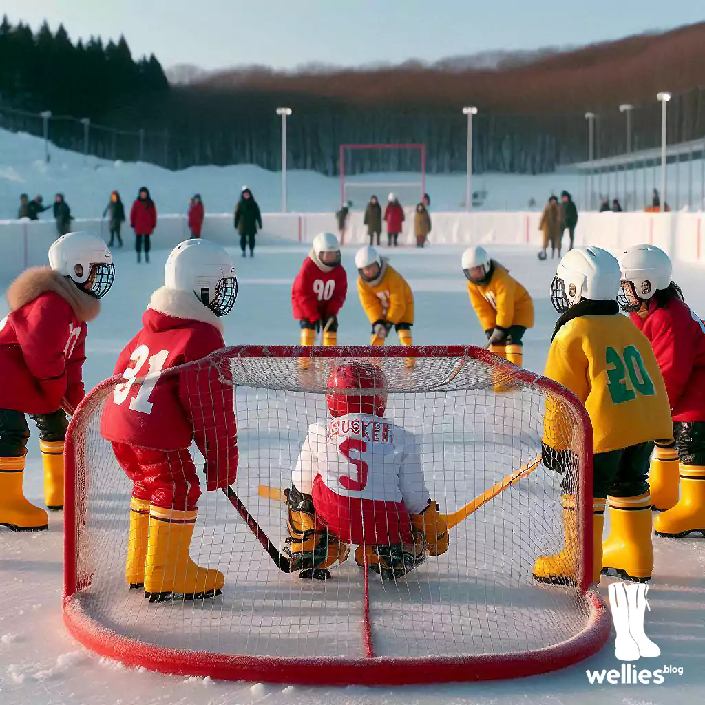 Hockey sobre hielo con botas de goma en Hokkaido (Foto: IA)